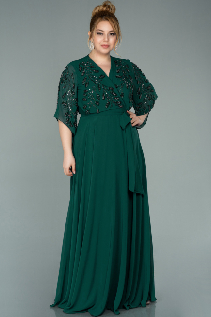 Emerald Green Long Chiffon Plus Size Evening Dress ABU2071