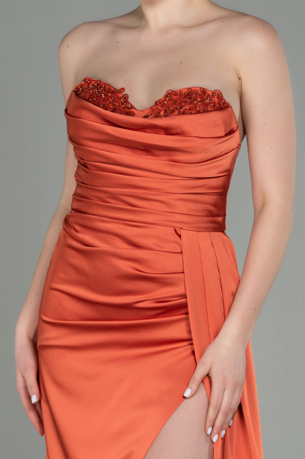 Long Orange Satin Prom Gown ABU2965