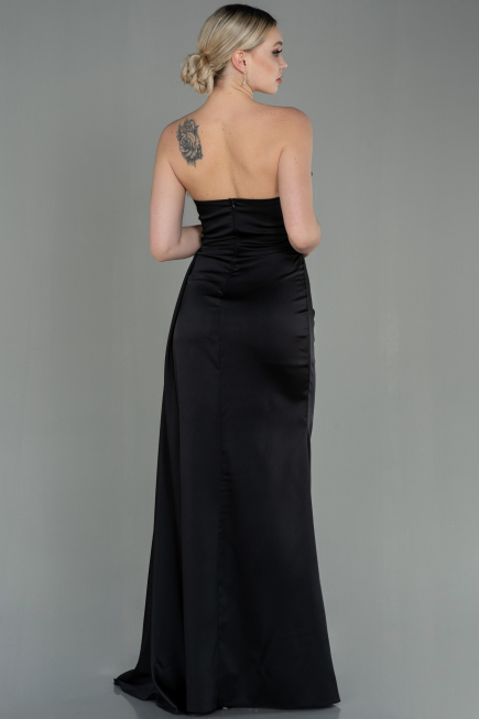 Long Black Satin Prom Gown ABU2965