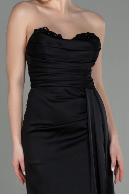 Long Black Satin Prom Gown ABU2965