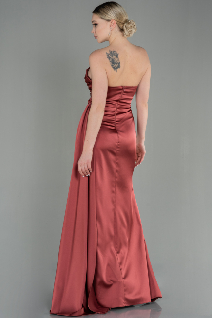 Long Light Brown Satin Prom Gown ABU2965