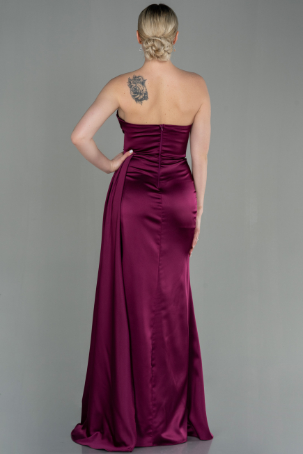 Long Cherry Colored Satin Prom Gown ABU2965