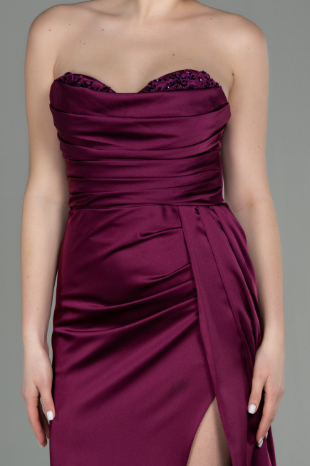 Long Cherry Colored Satin Prom Gown ABU2965