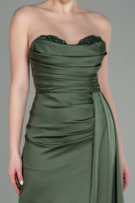Long Oil Green Satin Prom Gown ABU2965