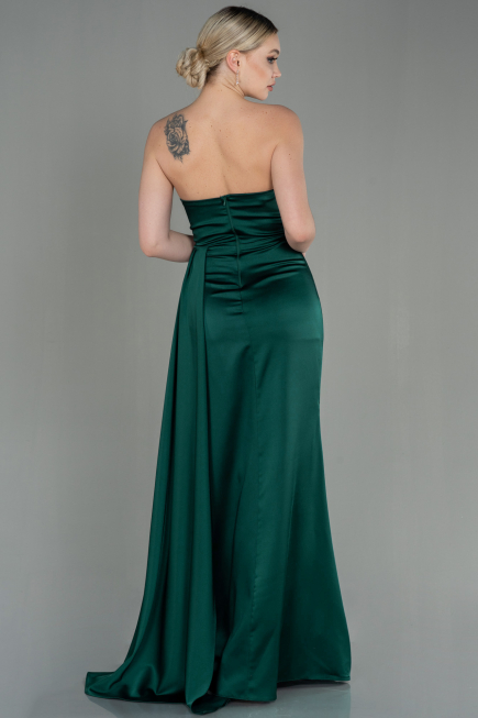 Long Emerald Green Satin Prom Gown ABU2965