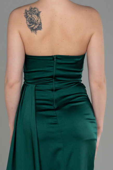 Long Emerald Green Satin Prom Gown ABU2965