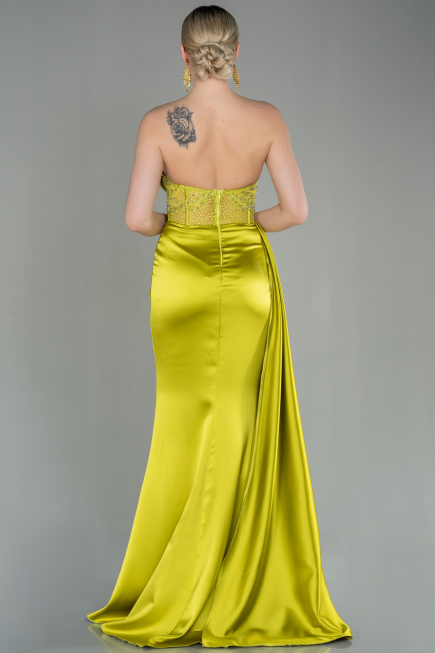 Pistachio Green Long Satin Evening Dress ABU2127