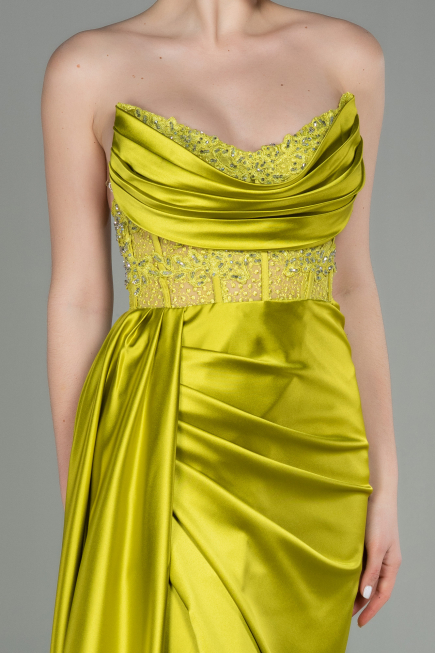 Pistachio Green Long Satin Evening Dress ABU2127