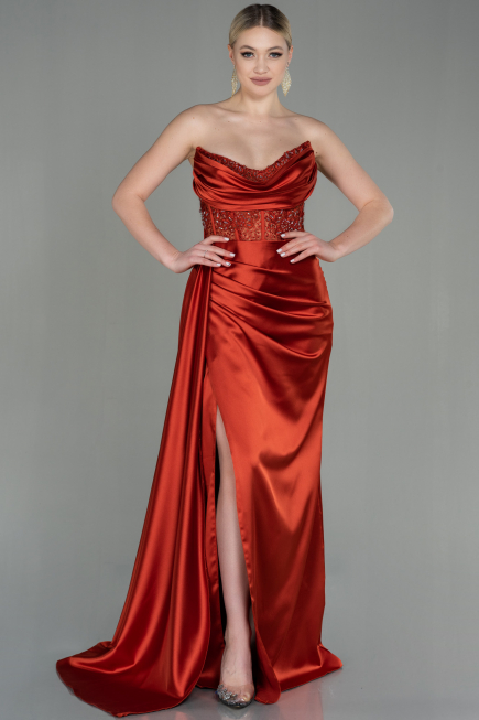 Light Brown Long Satin Evening Dress ABU2127