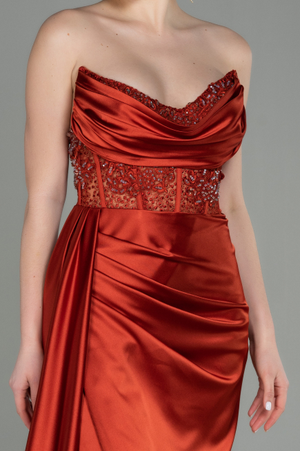 Light Brown Long Satin Evening Dress ABU2127