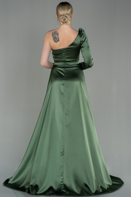 Oil Green Long Satin Evening Dress ABU2610