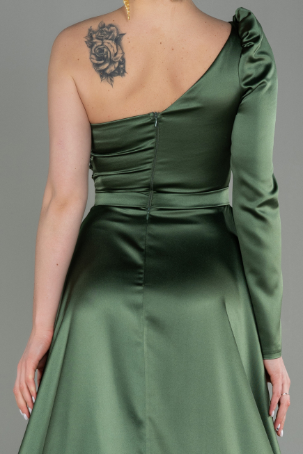 Oil Green Long Satin Evening Dress ABU2610