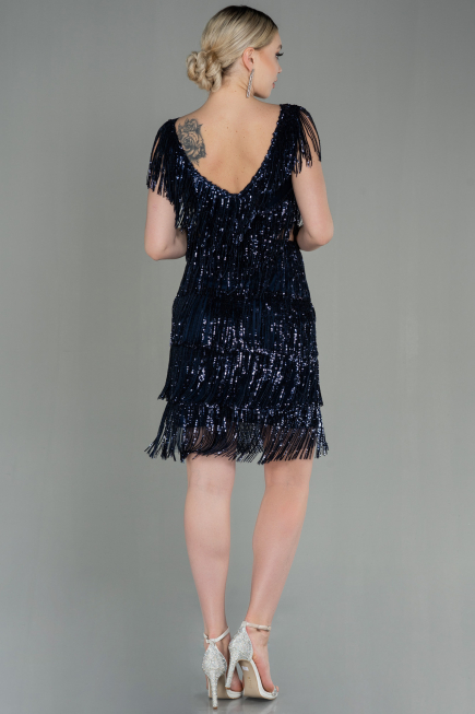Short Navy Blue Scaly Invitation Dress ABK1674
