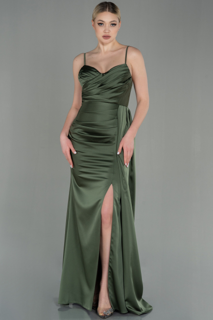 Olive Drab Long Satin Mermaid Evening Dress ABU1894
