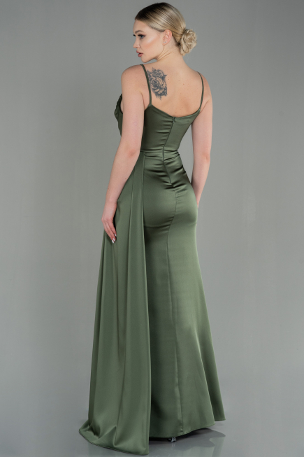 Olive Drab Long Satin Mermaid Evening Dress ABU1894