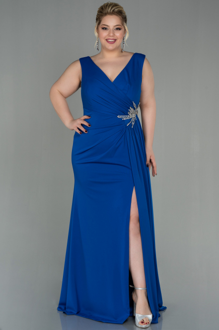 Long Sax Blue Plus Size Evening Dress ABU2934