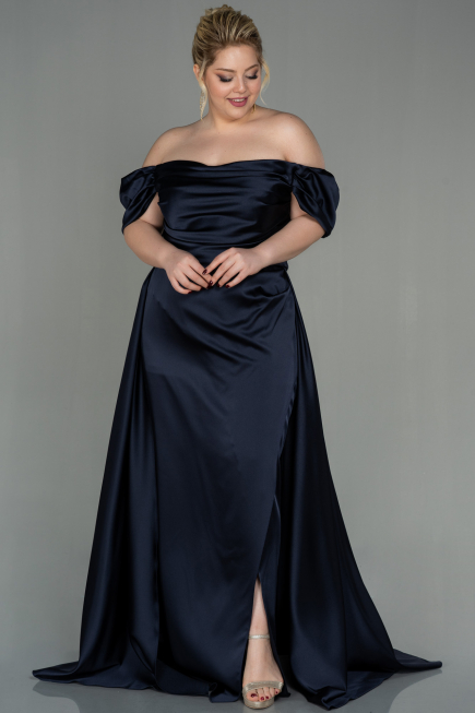 Long Red-Navy Blue Satin Plus Size Evening Dress ABU2923