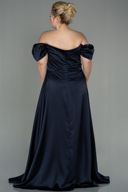 Long Red-Navy Blue Satin Plus Size Evening Dress ABU2923