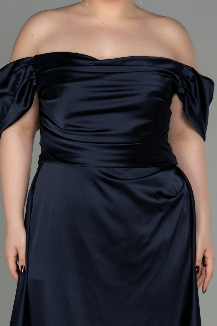 Long Red-Navy Blue Satin Plus Size Evening Dress ABU2923