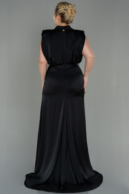 Long Black Satin Plus Size Evening Dress ABU2969