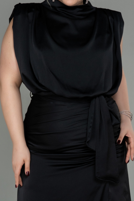 Long Black Satin Plus Size Evening Dress ABU2969
