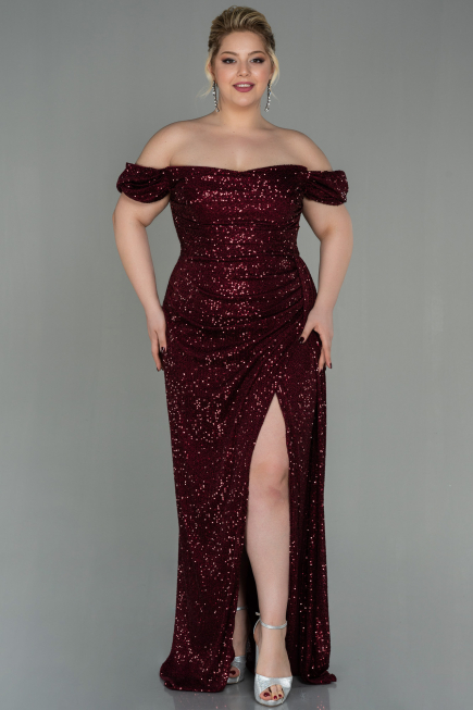 Long Burgundy Scaly Plus Size Evening Dress ABU2973