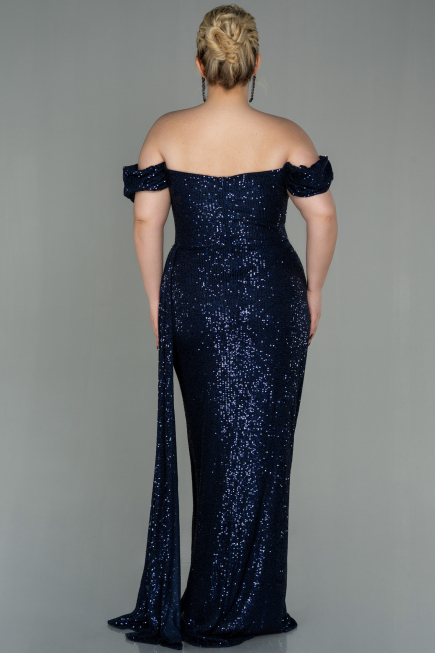 Long Navy Blue Scaly Plus Size Evening Dress ABU2973