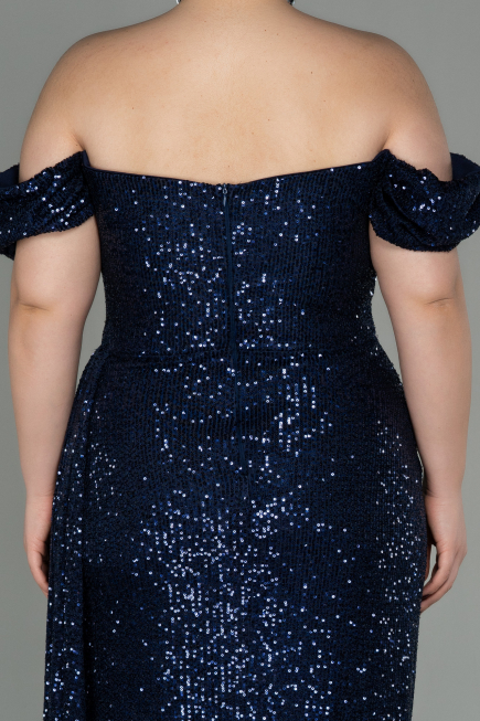 Long Navy Blue Scaly Plus Size Evening Dress ABU2973