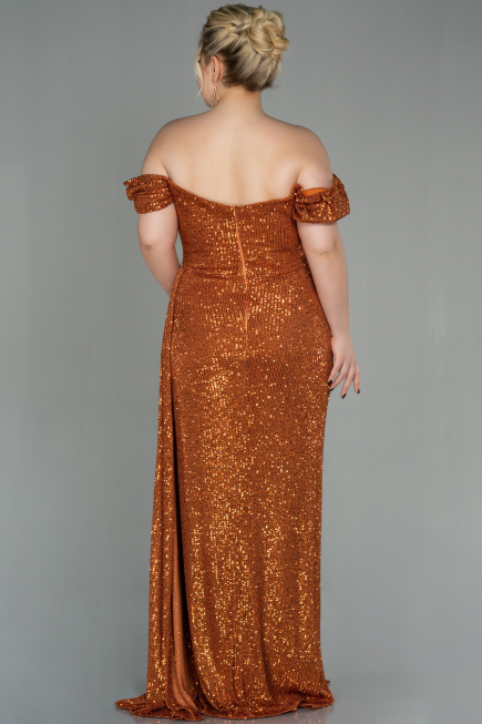Long Light Brown Scaly Plus Size Evening Dress ABU2973