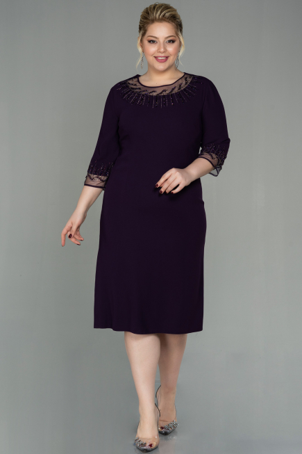 Purple Midi Plus Size Evening Dress ABK1622