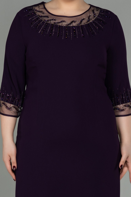 Purple Midi Plus Size Evening Dress ABK1622