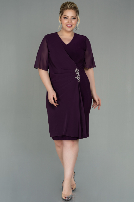 Plum Short Chiffon Plus Size Evening Dress ABK1299