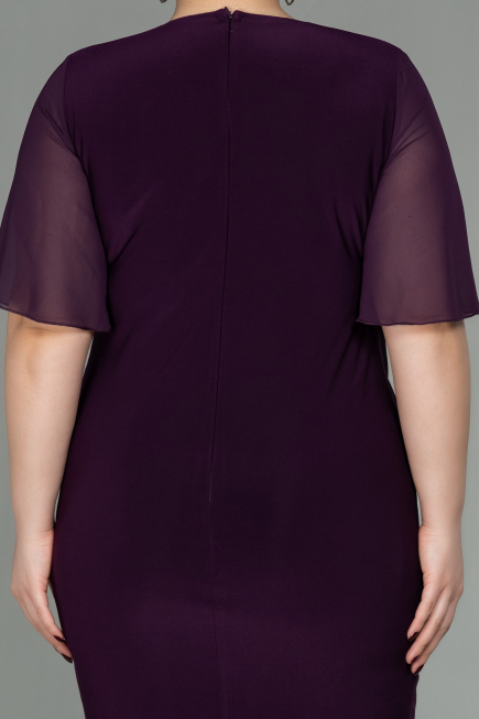Plum Short Chiffon Plus Size Evening Dress ABK1299