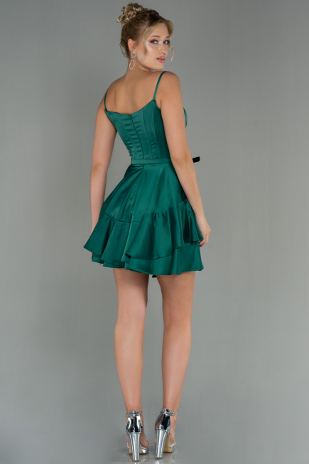 Short Emerald Green Satin Invitation Dress ABK1691