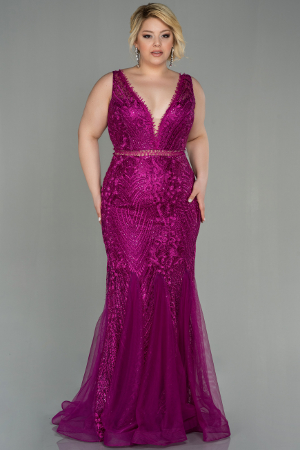 Sleeveless Halter Floor-length Lace Dress Lavender Plus Size