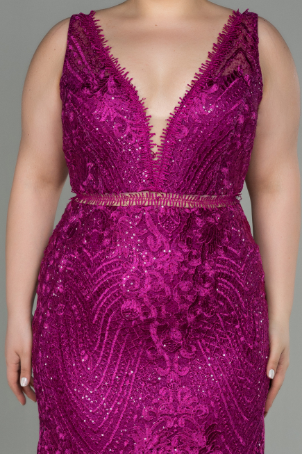 Chiffon Long Dress with Lace Bodice Lavender Plus Size