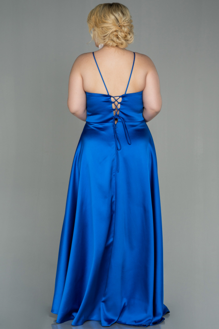 Long Sax Blue Satin Oversized Evening Dress ABU3020