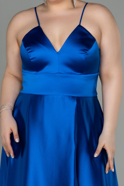 Long Sax Blue Satin Oversized Evening Dress ABU3020