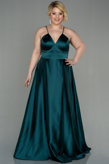Long Emerald Green Satin Oversized Evening Dress ABU3020