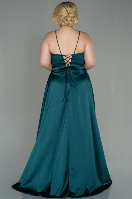 Long Emerald Green Satin Oversized Evening Dress ABU3020
