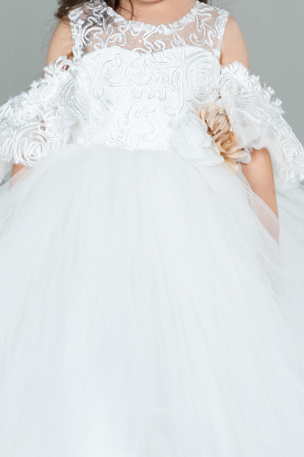 Long White Kid Wedding Dress ABU3044