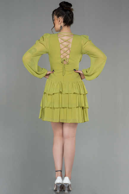 Pistachio Green Mini Chiffon Invitation Dress ABK959