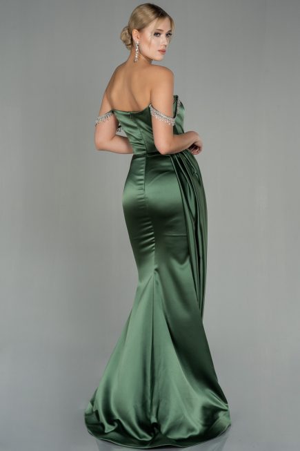 Oil Green Long Satin Evening Dress ABU2618