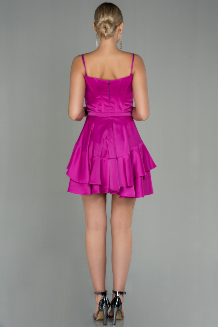 Short Fuchsia Satin Invitation Dress ABK1691