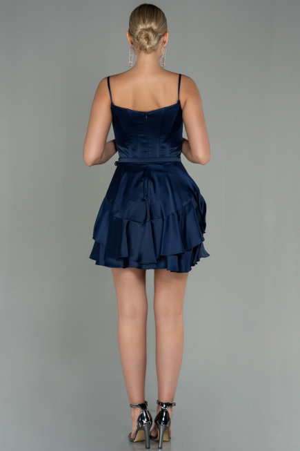 Short Navy Blue Satin Invitation Dress ABK1691