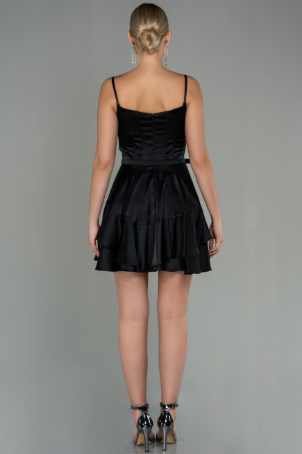 Short Black Satin Invitation Dress ABK1691