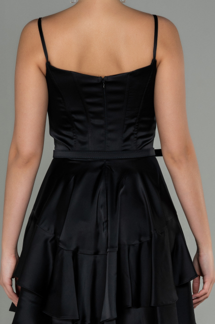 Short Black Satin Invitation Dress ABK1691