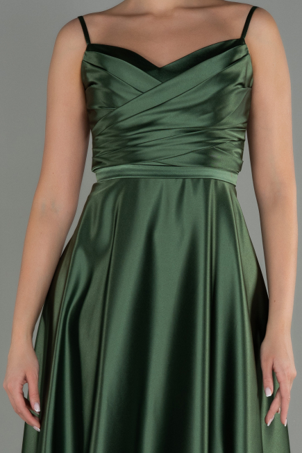 Oil Green Long Satin Evening Dress ABU1601