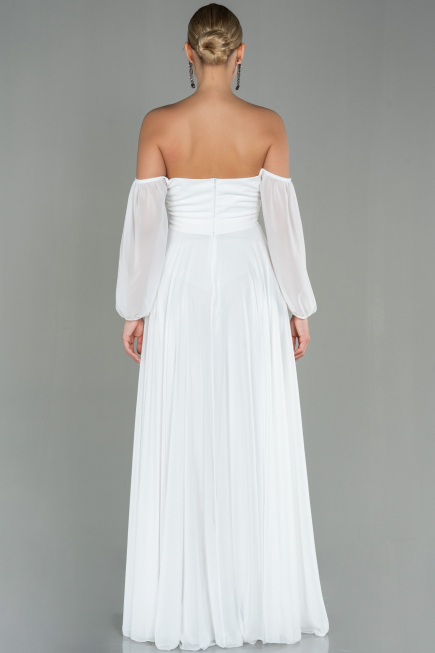 White Long Chiffon Prom Gown ABU2457