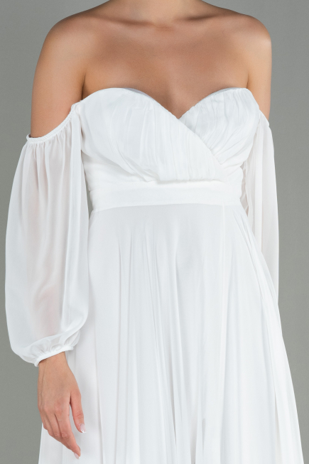 White Long Chiffon Prom Gown ABU2457